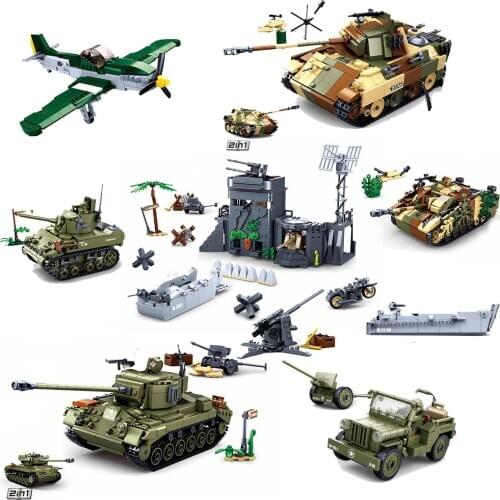 Military series WWII Normandy Hovercraft landing Sturmgeschütz III M5 light tank Building Blocks Bricks Toys Gifts