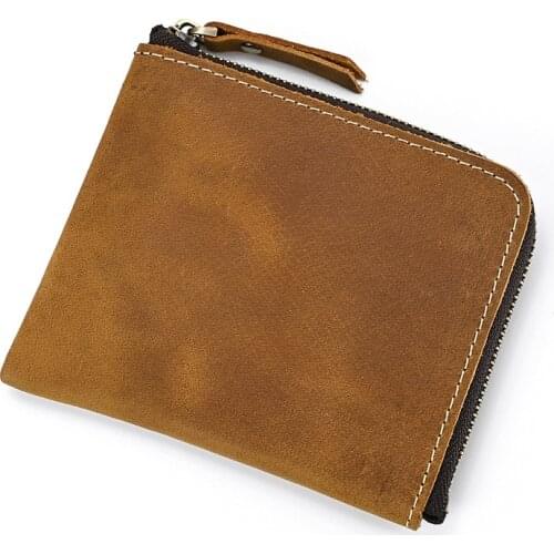 Newsbirds Mens Coin Purse Genuine Leather Zipper Little Wallet For Coins Credit Cards Name Cards Men Women Small Wallet