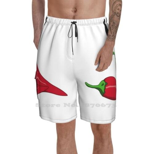 Hot Chilli Breathable Personality Holiday Beach Shorts Chilli Pepper Hot Mexican Red Bell Pepper Sombrero Eat Strong Espelette