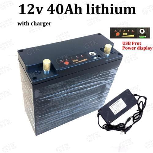 12v 40ah lithium ion battery 12v 18650 bateria USB port Power display for Sow nest Automatic reel Fish finder UPS led lights