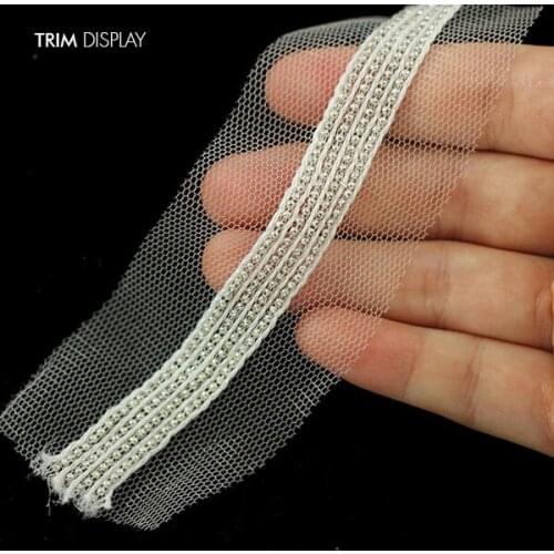 Metal Beaded Ball Braided Trim Net Lace Decorated Ribbon Embellishment Applique Trimming Sewing Supplies Material 20yd/T1001