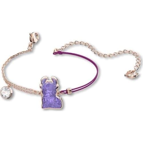 1:1 cute and cute multi-faceted crystal purple diamond zodiac bull bracelet, elegant temperament lady silver jewelry