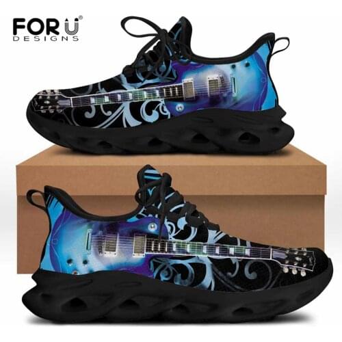FORUDESIGNS Fashion 3D Guitar Desin Women Casual Flats Shoes Hard-Wearing Breathable Sneakers Ladies Fitness Footwear New Style