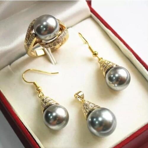 Fashionable temperament womens gold plated 12 mm gray Shell Pearl Earrings