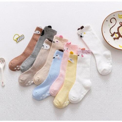 Cartoon baby socks qiu dong antiskid glue in their newborn baby socks cotton knee-high socks wholesale