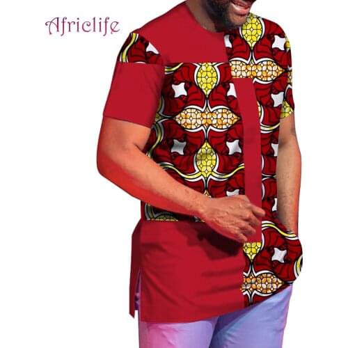 Ankara Style Men T Shirt Short Sleeve Male Top Summer Fashion Patchwork Bazin Riche Men Shirts Plus Size WYN1078