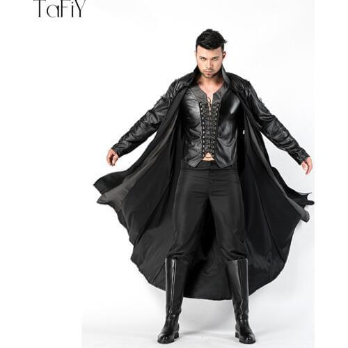 TaFiY Gothic Vampire Costume Halloween Men Leather Costumes Matrix Empire Vampire Costume Men Masquerade Party Halloween Cosplay
