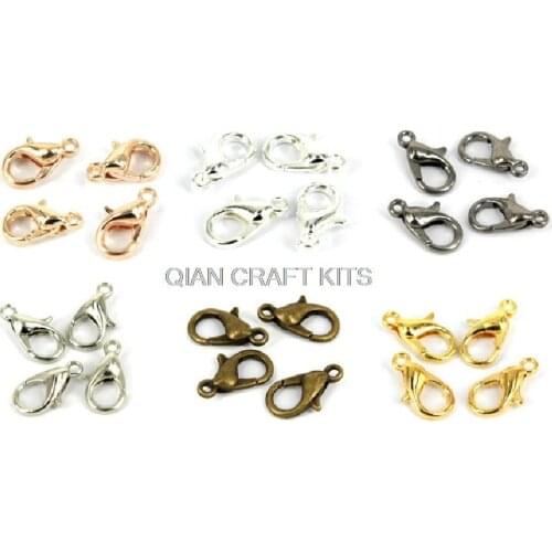 Set of 300pcs Gold,silver,antique bronze,hematite,14k rose gold Lobster Clasps Alloy 12x6mm mixed colors