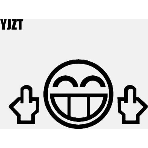 YJZT 14.2CM*7.1CM Middle Finger Funny Face Vinyl Decal Car Sticker Black/Silver C3-1897