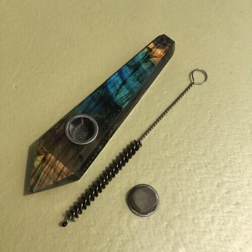 Natural Labradorite Wand Smoking Pipe Mineral Crystal Tobacco Smoking Tube Gifts For Man Charming