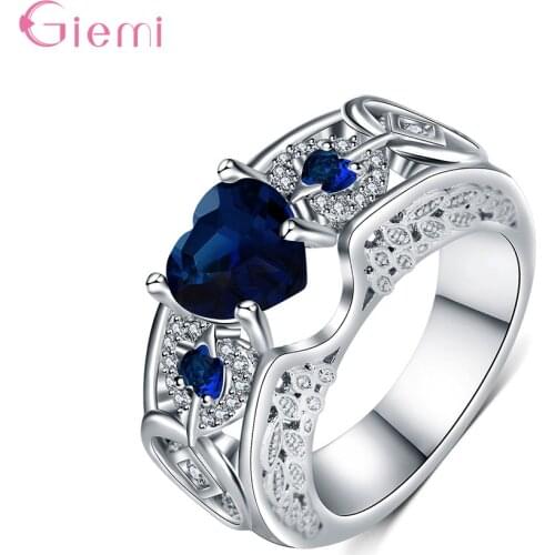 Wholesale Dropshipping S925 Sterling Silver Love Heart Crystals Hollow Ring For Women Girls Wedding Party 5 Styles Hot Sale