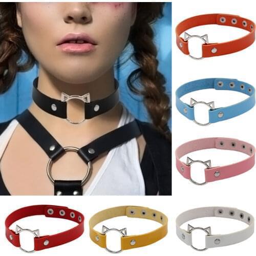 New Cat Ear PU Leather Choker Necklace Women Chocker Necklaces Gothic Rock Punk Trend Wedding Necklaces Pendants Accessories