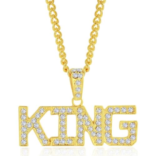Men Hip Hop Full Rhinestone King Shape Pendants Necklaces Bling Bling Iced Out Cuban Link Chain Hiphop Necklace Men Jewelry Gift