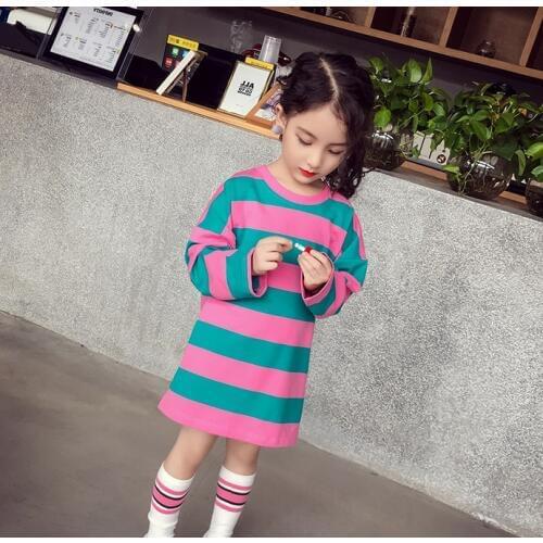 Girls Dress Children Brand Striped Letter Printed Dress Sweater Dresses 2018 Autumn New Children Clothing Baby Girl A-line Dress