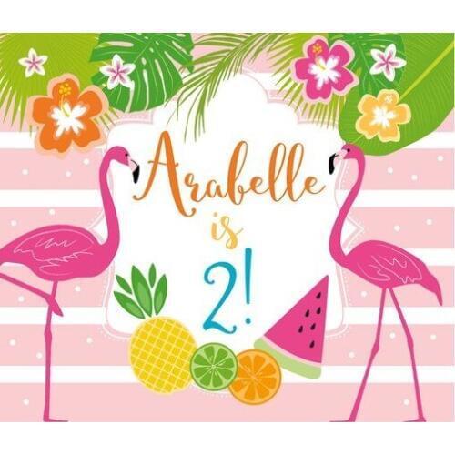 Custom Flamingo Flower Leaves Hawaiian Striped Birthday background High quality Computer print party backdrop