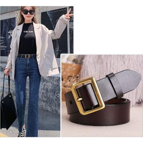 Fashion Female Belts Womens Belt Genuine Leather for Women High Quality Buckle Cowskin Belts 3.3CM Wide Waistband Woman