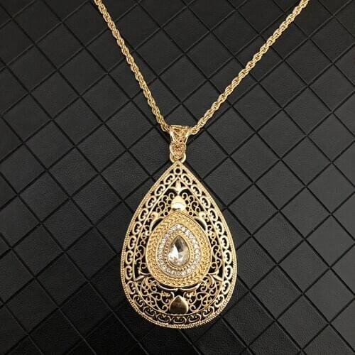 Luxury Dubai Necklace Ball Drop Pendent Bistratal Long Chain Necklace Women Accessories Gifts Flower Hollow Lace Pendents