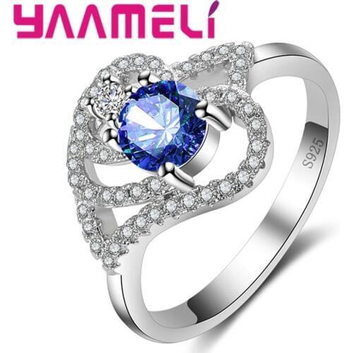 Luxurious Romantic Style 925 Sterling Silver Ring Multi-color Love Shape Leaves Cute Couple Honeymoon For Wedding