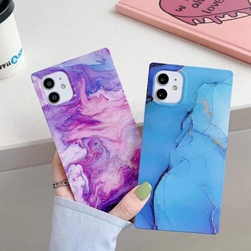 Gimfun Luxury Square Retro Marble Phone Case for iPhone 11 12 Pro Max XS Max X XR 7 8 Plus Cute Oil Painting Soft Matte Cover