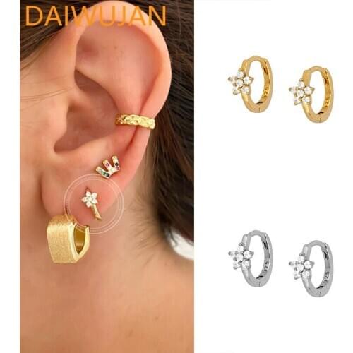 INS Real 925 Sterling Silver Flower Purple White Zircon Ear Hoops for Women Chic Star Gemstones Round Hoop Earrings Jewelry Gift