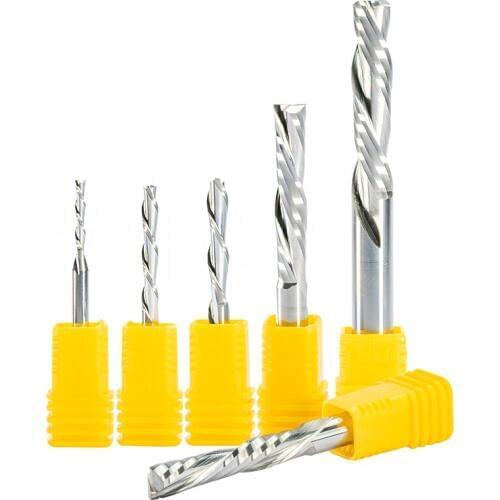 5pc AAA DOWN Cut 6x32mm 22/25mm Two Flutes Left handed Spiral Carbide Mill Tool Cutter CNC Router Wood End Mill woodworking Bits