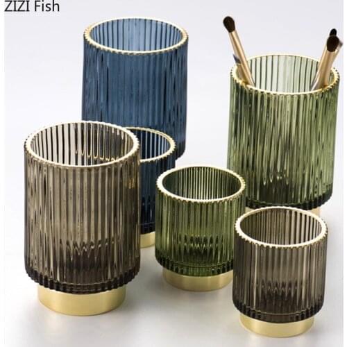 Glass Storage Jar Pen Holder Desktop Vase Decoration Modern Home Kitchen Tableware Fork Storage Container Cosmetic Storage Tools