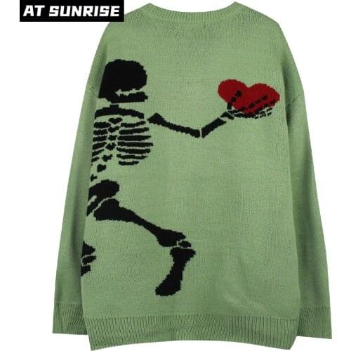 Men Women Hip Hop Streetwear Harajuku Sweater Couples Retro skulls Heart Sweater Knitted Sweater winter Cotton Pullover Unisex