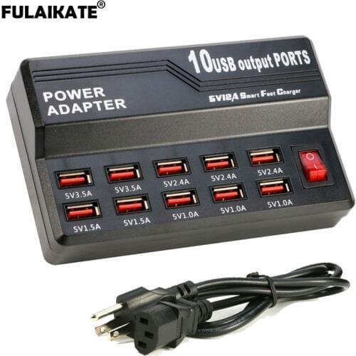 FULAIKATE 10-port USB Smart Charger Socket Porous USB 5V/12A Multi-port USB Power Adapter for iPad Tablet Mobile Phone
