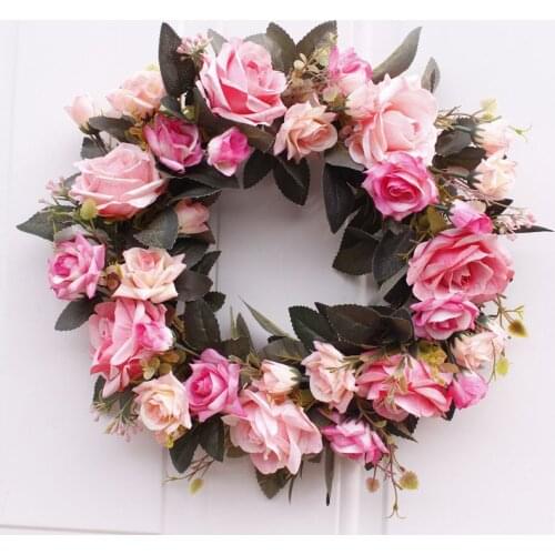 35CM Wreaths Beautiful Wedding Party Home Decor Artificial Rose Flowers Wreath Round Shape Floral Loop Door Wall Hanging Garland