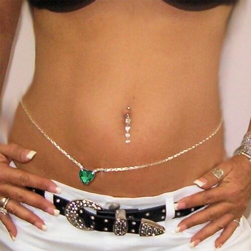 Stonefans Rhinestone Green Heart Belly Chain for Women Belt Waist Bikinis 2021 Sexy Love Body Chain Harness Jewelry String Rave