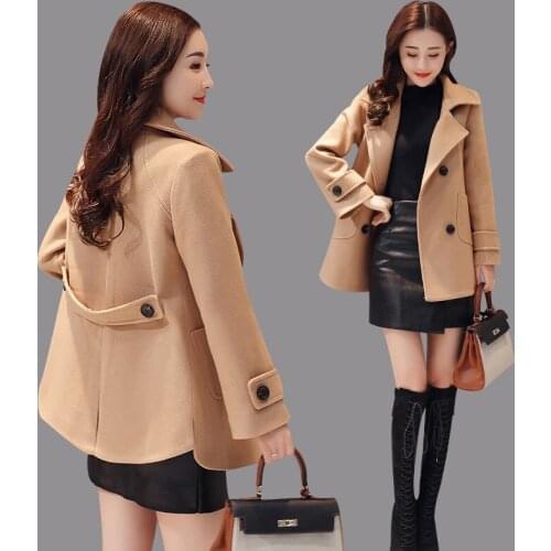 2021 Korean Womens Wool Jacket Coat Winter Warm Thicken Loose Double Breasted Short Jackets Solid Casual Female Woolen Outwear