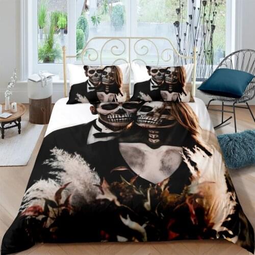 Skull Duvet Cover 2-3 Pcs Love The Skeleton Comforter Cases Pillow Cover Full Double Single Twin Queen Size 160*220cm Bedclothes