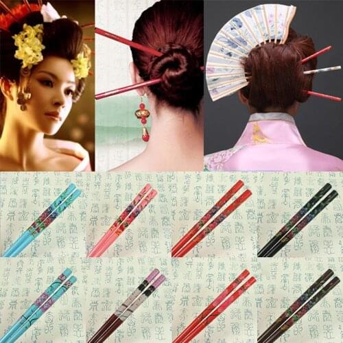 2Pcs/Set Vintage Handmade Hair Pick Sticks Painting Japanese Wood Hairpin Hair Clip for Women Natural Chinese Wooden Chopsticks