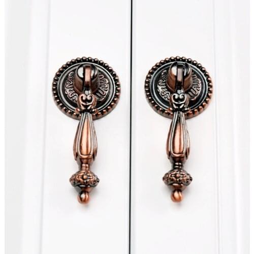 2Pcs Vintage Cabinet Knobs and Handles Cupboard Door Cabinet Drawer Pull Furniture Hardware Antique Brass Wardrobe Handles