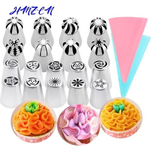 20PCS Torch Tulip Icing Piping Nozzles Stainless Steel Flower Cream Pastry Tips Nozzles Bag Cupcake Cake Decorating Tools