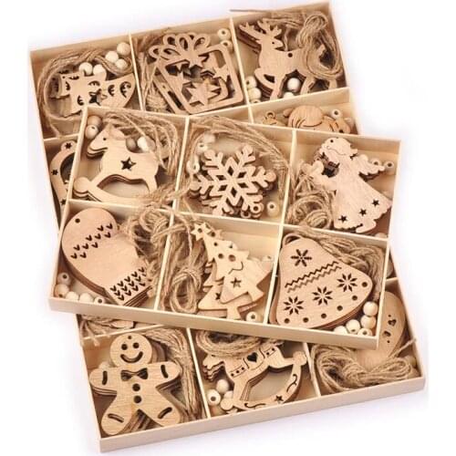 30Pcs Christmas Bell/heart/Deer Wooden Crafts Pendants Wood Hanging Ornament Xmas Tree Gifts Kids DIY Home Party Decor 15x22x2cm