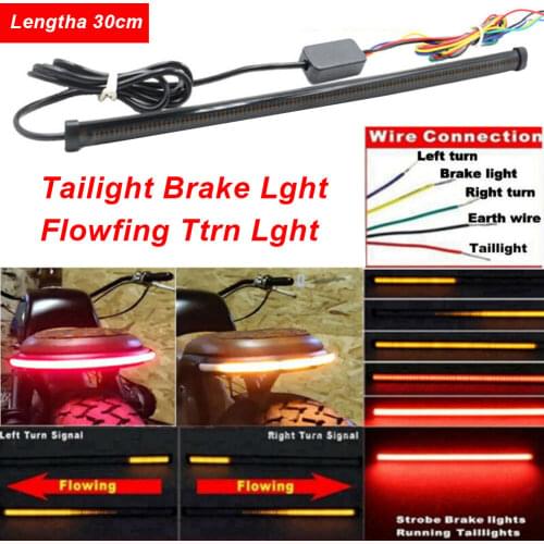 30CM DC 12-24V Motorcycle Sequential Running Brake Tail Light Turn Signal Integrated LED Stop Light Strip Motorcycle LED Light