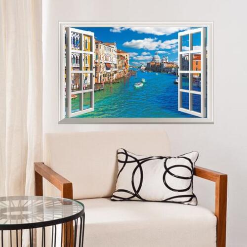 3D Window Venice of Italy Wall Sticker Removable Beautiful View Mural Decals Vinyl Home Decor