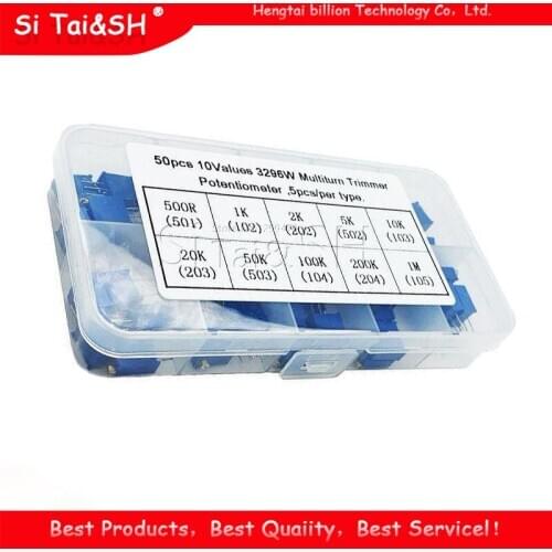 50pcs 3296W Multiturn Trimmer Potentiometer Kit High Precision 3296 Variable Resistor With Free Box electronic diy kit