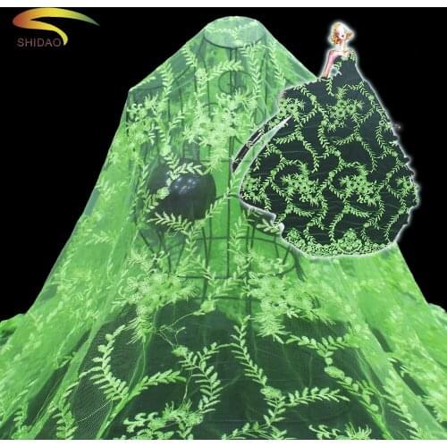 African high quality green color women full dress lace embroidery fabrics