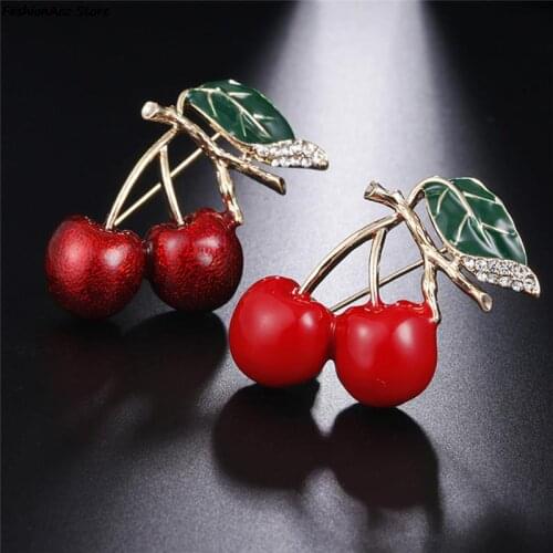 Blucome Red Enamel Brooches For Women Kids Cherry Brooch Corsage Small Bouquet Hijab Pins Feminino Party Bag Dress Accessories