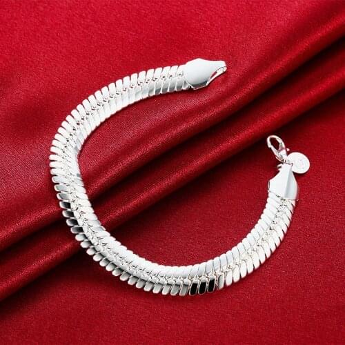 925 Sterling Silver 10mm Side Flat Chain Bracelet For Man Wedding Engagement Party Fashion Jewelry