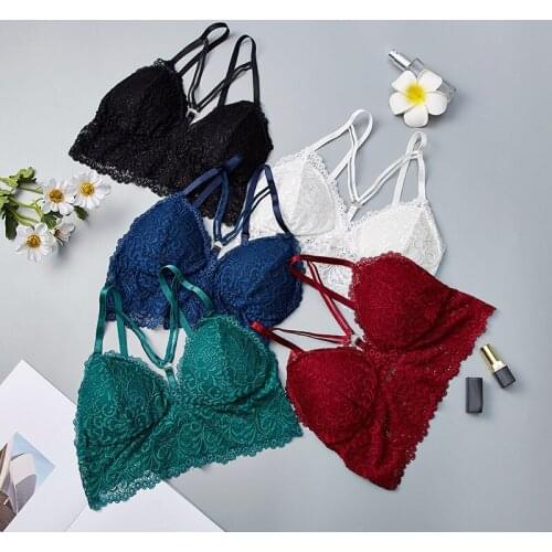 Push Up Bra Women Sexy Lingerie Lace Bralette Seamless Wireless Push Up Bra Padded Underwear Black White Blue Red Bra for Women