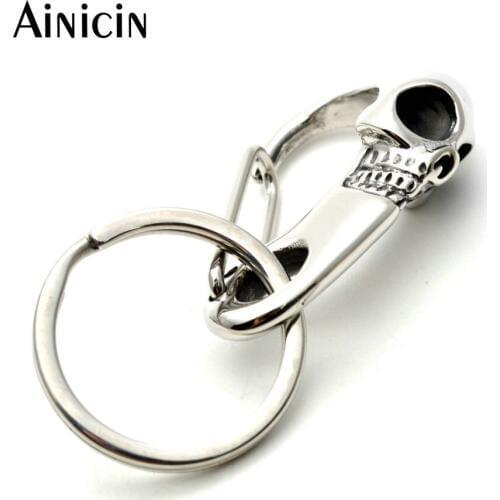 316L Stainless Steel Flat Skull Head Clasp Key Chains Punk Jewelry Key Holder For Men Gift