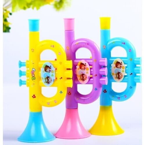 Childrens cartoon plastic trumpet toy blowing medium musical instrument baby music toy 1-6 year old gift educational toys