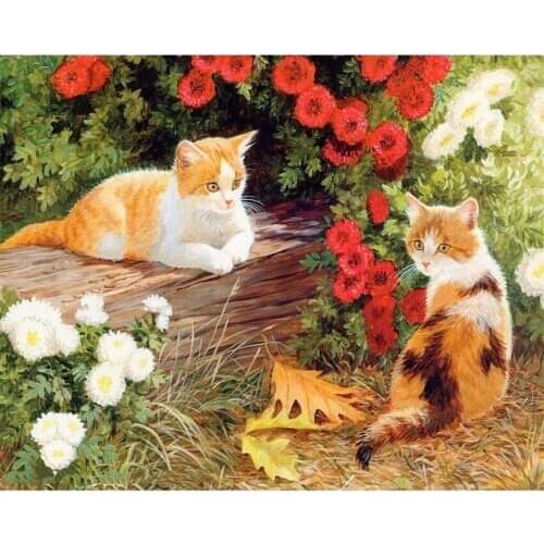 DIY Digital Painting By Numbers Package The flowers cat oil painting mural Kits Coloring Wall Art Picture Gift frameless