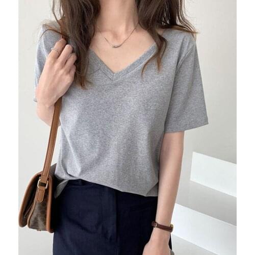 Pure Cotton T-Shirt Female White Short-Sleeved Loose Korean Student Summer New Ins Trendy V-Neck Half-Sleeved Top