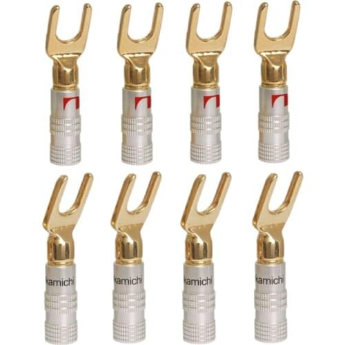IHFI Nakamichi Banana Connector Y/U Type Brass Speaker Plugs Audio Screw Fork Spade Connector Gold plated binding post 4MM 8pcs