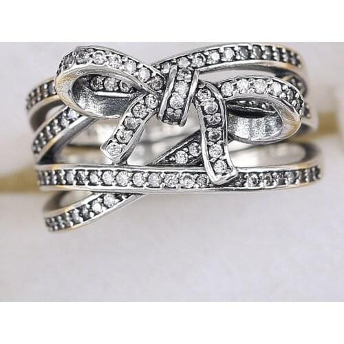 Authentic S925 Delicate Sentiments With Crystal Ring For Women Wedding Party fit Lady Fine Jewelry