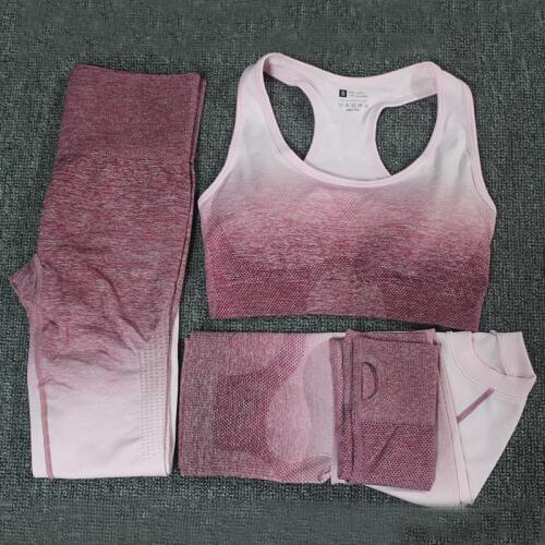 3PCS Yoga Set Sports Bra Ombre Seamless High Waist Leggings Long Sleeve Crop Top Women Running Gym Clothing Fitness Sports Suit